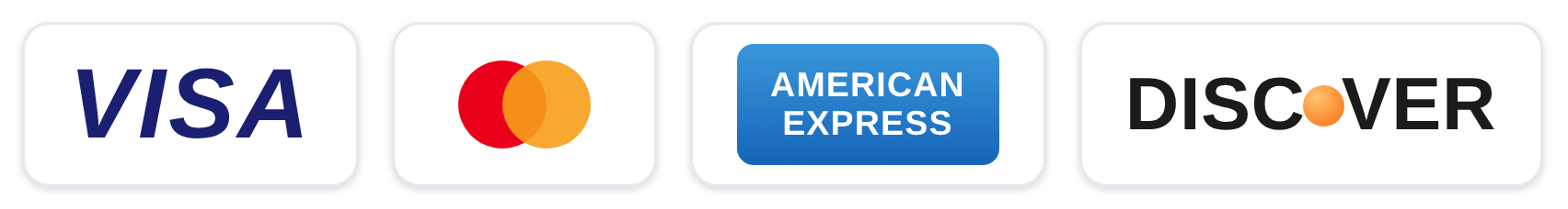 Visa, Mastercard, American Express, Discover