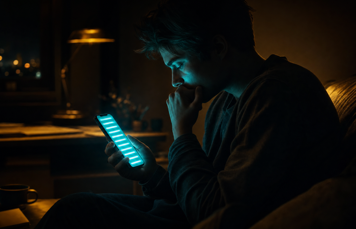 Late at night, lit only by a phone, scrolling a long list of recurring subscription charges.
