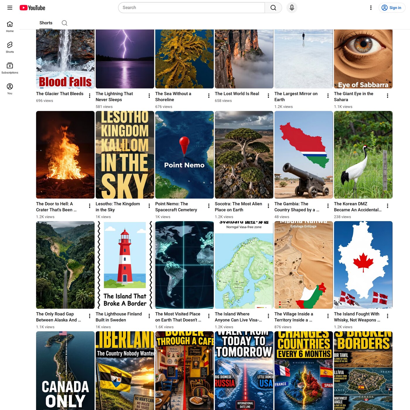 MapBreak YouTube channel — 24 agent-made videos in a grid with real view counts